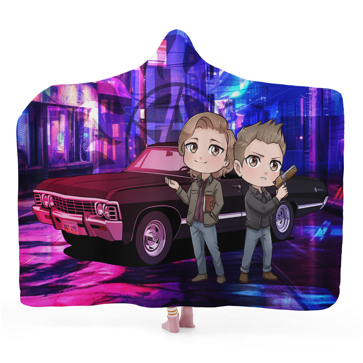 Sam Dean and Baby Chibi Hooded Blanket