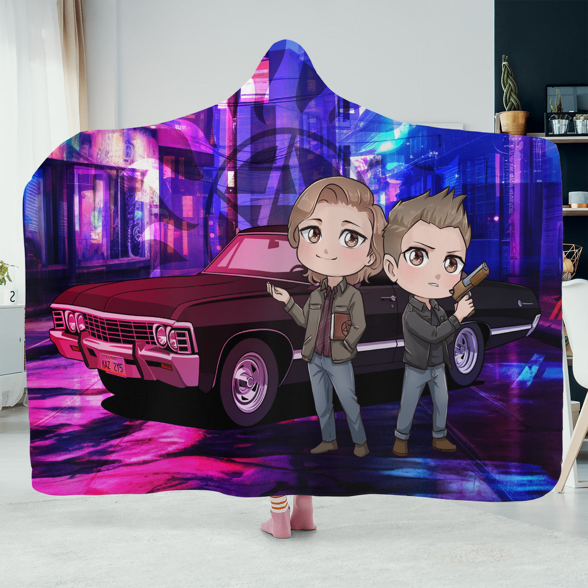 Sam Dean and Baby Chibi Hooded Blanket