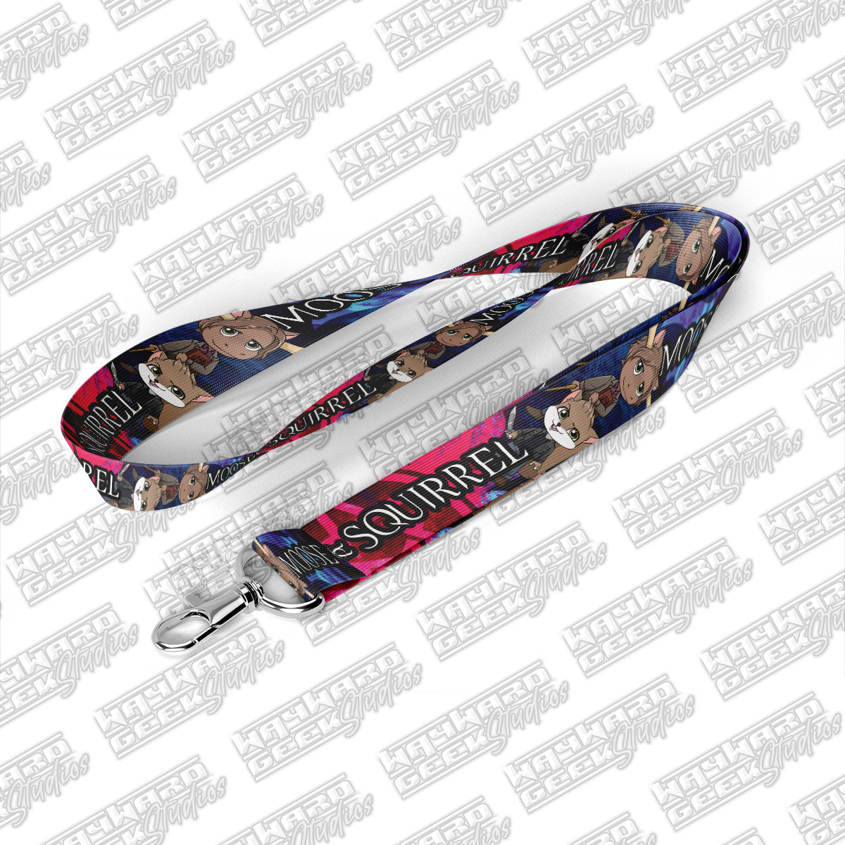 Moose & Squirrel Red Blue Lanyard